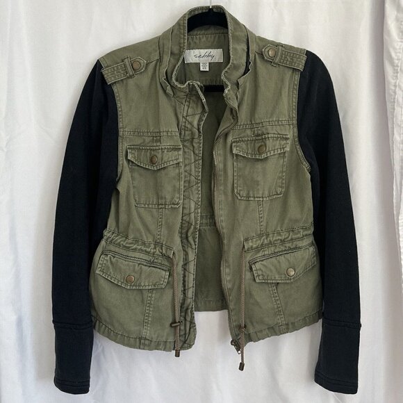 Sebby Military Utility Jacket Sweatshirt Medium Olive Army Green 90s Grunge - Picture 3 of 16